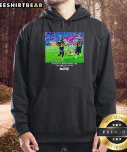 Alt Text: Original Seattle Seahawks Rashid Shaheed NFL Flash Features Hoodie in blue and green, perfect for game day.