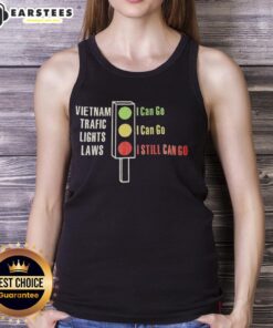Original Vietnam traffic lights laws tank top featuring green, yellow, and red colors with playful text on traffic rules.