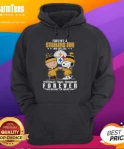 Pretty Charlie Brown fist bump with Snoopy, wearing a Pittsburgh Steelers fan hoodie, symbolizing loyalty win or lose.