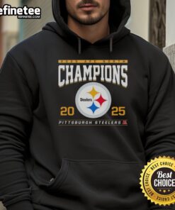 Alt Text: Premium 2025 AFC North Division Champions Pittsburgh Steelers football hoodie featuring team logo and vibrant colors.