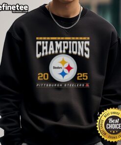 Premium 2025 AFC North Division Champions Pittsburgh Steelers football sweatshirt featuring team colors and logo.