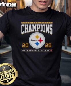Premium 2025 AFC North Division Champions Pittsburgh Steelers Football T-Shirt featuring bold team graphics and logo.