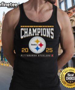 Premium 2025 AFC North Division Champions Pittsburgh Steelers football tank top featuring team logo and vibrant design.