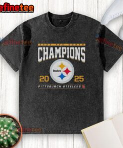 Premium 2025 AFC North Division Champions Pittsburgh Steelers Football washed t-shirt in black, perfect for fans.