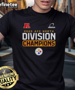 Alt Text: Premium 2025 AFC North Division Champions Pittsburgh Steelers logo T-shirt showcasing team pride and style.