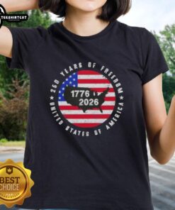 Premium American Freedom 250th Anniversary 1776-2026 US Map Ladies Tee showcasing patriotic design and celebration.