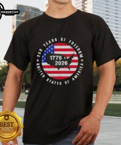 Alt Text: Premium American Freedom 250th Anniversary T-Shirt featuring a US map design, celebrating 1776-2026.
