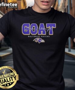 Premium Baltimore Ravens John Harbaugh Goat T-Shirt featuring bold graphics and comfortable fabric for fans.