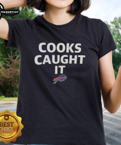 Premium Buffalo Bills Cooks Caught It ladies tee featuring vibrant team colors and stylish design for fans.