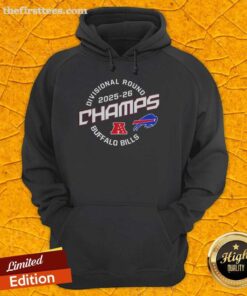 Premium Buffalo Bills Divisional Round Champions 2025-26 Hoodie featuring team colors and logo, perfect for fans.