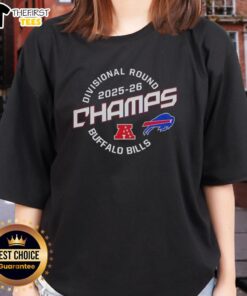Premium Buffalo Bills Divisional Round Champions 2025-26 Ladies Tee featuring team logo and vibrant design.