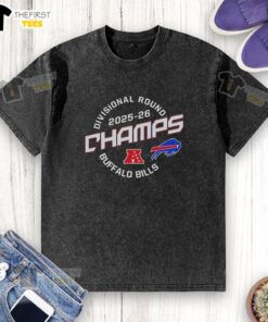 Premium Buffalo Bills Divisional Round Champions 2025-26 washed t-shirt showcasing team pride and style.