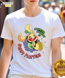 Alt Text: Premium Bunzo Bunny in Poppy Playtime T-shirt featuring vibrant colors and playful design for fans of the game.