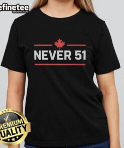 Premium Canada Never 51 Ladies Tee featuring a stylish design, perfect for casual wear and showcasing Canadian pride.