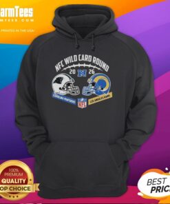 Alt Text: Premium Carolina Panthers vs Los Angeles Rams NFC Wild Card Round helmet matchup hoodie showcasing team logos.