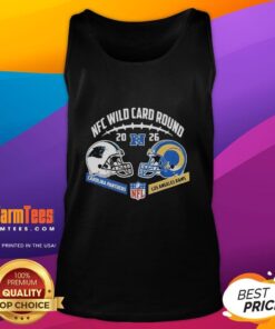 Alt Text: Premium Carolina Panthers vs Los Angeles Rams NFC Wild Card Round helmet matchup tank top for football fans.