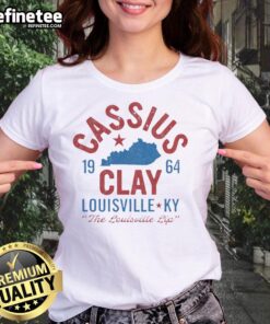 Alt Text: Premium Cassius Clay 1964 Louisville Muhammad Ali ladies tee featuring iconic boxing design and stylish fit.