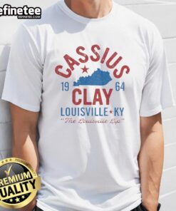 Alt Text: Premium Cassius Clay 1964 Louisville Muhammad Ali T-Shirt featuring iconic boxing graphics and vintage design style.