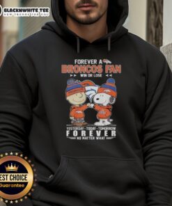 Premium Charlie Brown Fist Bump with Snoopy hoodie for Denver Broncos fans, celebrating loyalty win or lose.