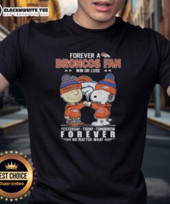 Alt Text: Premium Charlie Brown Fist Bump Snoopy T-Shirt celebrating Denver Broncos fans, win or lose, for ultimate team spirit.