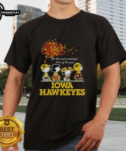 Premium Charlie Brown, Sally Brown, Snoopy, and Woodstock T-shirt for Iowa Hawkeyes fans celebrating 'It's The Most Wonderful Time'