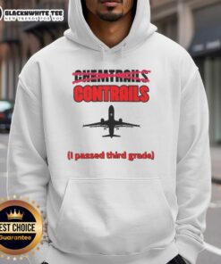 Premium hoodie featuring airplane silhouette with chemtrails and contrails design, perfect for aviation enthusiasts.