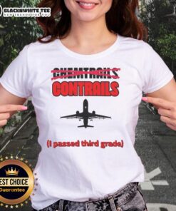 Premium Chemtrails Contrails airplane silhouette ladies tee, perfect for casual wear and expressing your unique style.