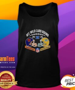 Alt Text: Premium tank top featuring a Chicago Bears vs. Green Bay Packers NFC Wild Card Game helmet matchup design.