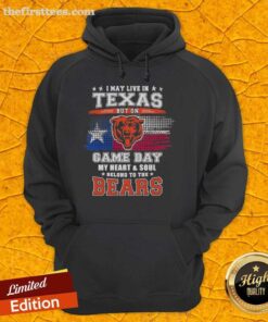 Alt Text: Premium Chicago Cubs vintage hoodie with I May Live In Texas But My Heart Belongs To The Cubs design.