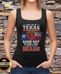 Premium Chicago Cubs vintage tank top with 'I May Live in Texas But My Heart Belongs to the Cubs' design.