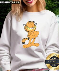 Alt Text: Premium confident cartoon Garfield cat sweatshirt featuring vibrant colors and playful design, perfect for cat lovers.