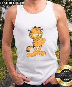Premium confident cartoon Garfield cat tank top design featuring a playful and stylish graphic for cat lovers.
