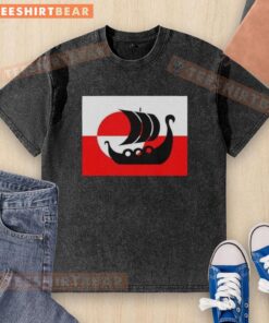 Premium Denmark Greenland flag design on a washed t-shirt, supporting Danish Viking warship heritage.
