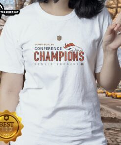 Premium Denver Broncos Super Bowl 50 Conference Champions ladies tee in bold colors, perfect for fans celebrating victory.