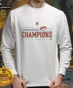 Premium Denver Broncos Super Bowl 50 Conference Champions sweatshirt featuring team logo and vibrant colors.