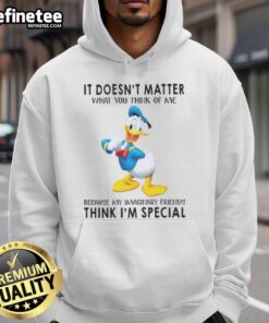 Premium Donald Duck hoodie featuring 'It Doesn't Matter What You Think Of Me' design, perfect for Disney fans.