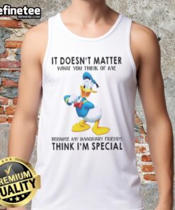 Alt Text: Premium Donald Duck tank top featuring the quote about imaginary friends, perfect for Disney fans and casual wear.