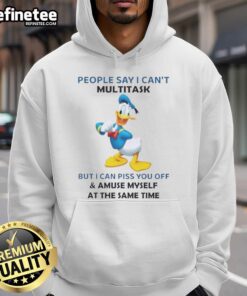 Premium Donald Duck hoodie with humorous quote about multitasking, perfect for Disney fans and casual wear.