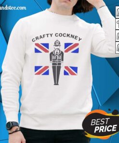 Premium Eric Bristow Crafty Cockney sweatshirt featuring British flag design, perfect for darts fans and casual wear.