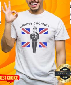 Alt Text: Premium Eric Bristow Crafty Cockney T-Shirt featuring a British flag design, perfect for darts fans and collectors.