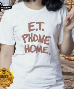 Premium ET Phone Home Ladies Tee featuring a stylish design and comfortable fit for fans of classic sci-fi movies.