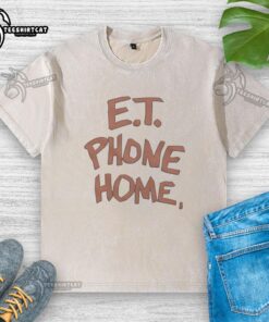 Premium ET Phone Home washed t-shirt featuring a vintage design and soft fabric, perfect for casual wear and nostalgia.