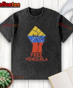 Premium Free For Venezuela Hand Fist Washed T-Shirt in vibrant colors, showcasing a stylish and comfortable design.