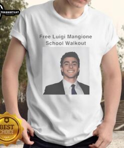 Alt Text: Premium Free Luigi Mangione School Walkout Protest T-Shirt featuring bold graphics and a vibrant design for activism.