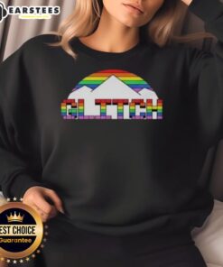 Alt Text: Premium Glitch Denver Nuggets Basketball Pride Mountain Sweatshirt featuring vibrant colors and a stylish design.