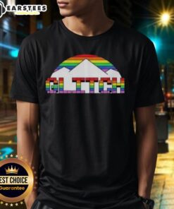 Alt Text: Premium Glitch Denver Nuggets Basketball Pride Mountain T-Shirt featuring vibrant colors and bold team graphics.