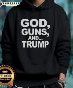 Alt Text: Premium God Guns And Trump Statement Sarcastic Hoodie featuring bold text and a stylish design for casual wear.