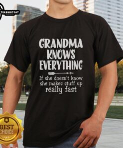 Alt Text: Premium 'Grandma Knows Everything' T-Shirt design featuring humorous text about grandmothers and their creativity.