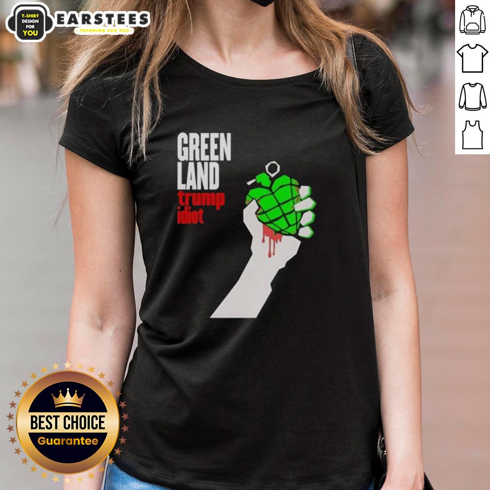 premium-greenland-green-day-parody-trump-idiot-ladies-tee Premium Greenland Green Day parody tee featuring Trump as an idiot, perfect for fans of humorous political apparel.