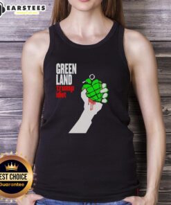Premium Greenland Green Day parody tank top featuring Trump with the word 'Idiot' - perfect for music and satire lovers.